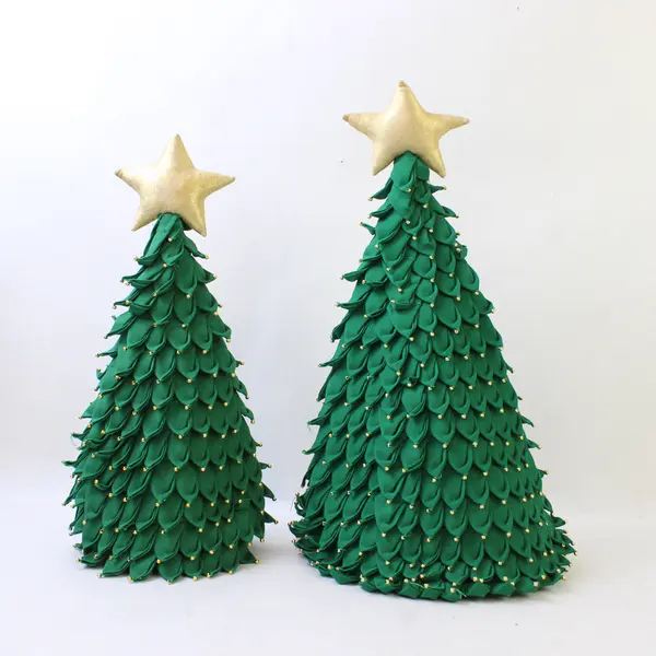 Lot of 2 Fabric Christmas Tree Centerpieces Holiday Table Mantel Decor