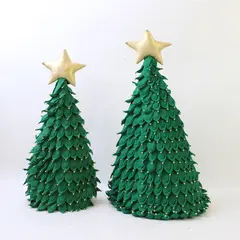 Lot of 2 Fabric Christmas Tree Centerpieces Holiday Table Mantel Decor