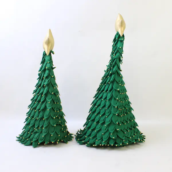 Lot of 2 Fabric Christmas Tree Centerpieces Holiday Table Mantel Decor