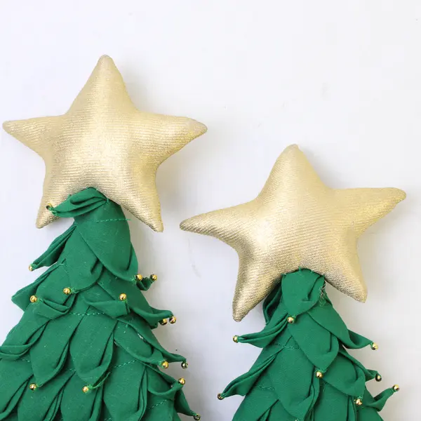 Lot of 2 Fabric Christmas Tree Centerpieces Holiday Table Mantel Decor