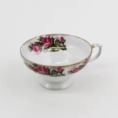 Vintage Bone China Footed Tea Cup From Japan White Gold Trim Pink Roses