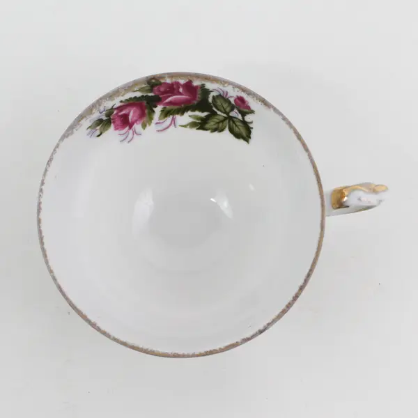 Vintage Bone China Footed Tea Cup From Japan White Gold Trim Pink Roses