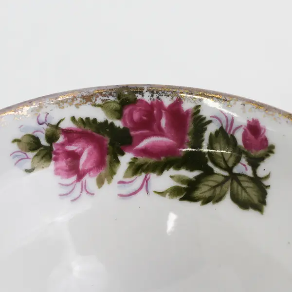 Vintage Bone China Footed Tea Cup From Japan White Gold Trim Pink Roses