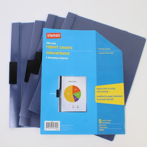 Lot of 4 Staples Side Lock Report Covers 30 Sheet Capacity One Missing
