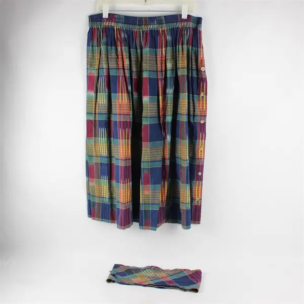 Susan Bristol Multicolor Jewel Tones Plaid Midi/Maxi Skirt W/ Scarf Women's XL