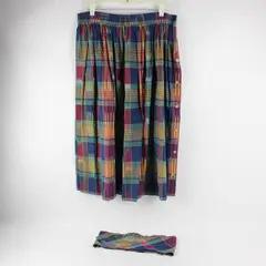 Susan Bristol Multicolor Jewel Tones Plaid Midi/Maxi Skirt W/ Scarf Women's XL