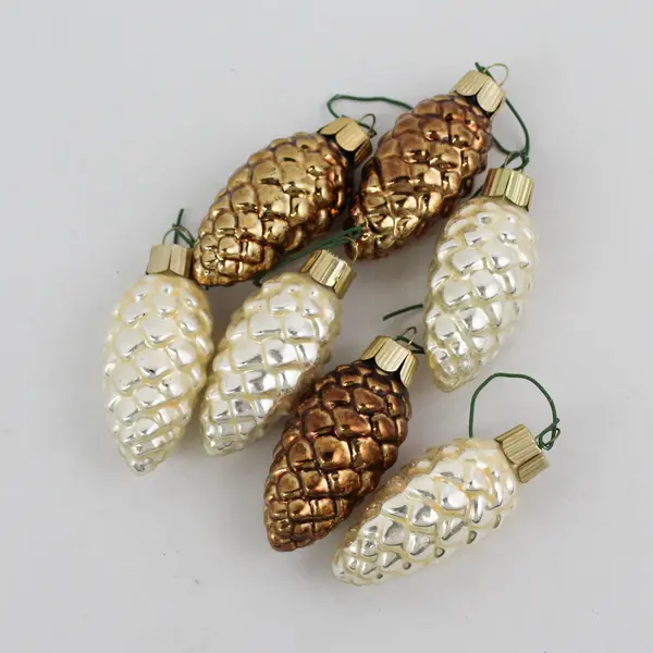 Lot of 7 Glass Pine Cones Ornaments 2.5” Bronze and White Iridescent 