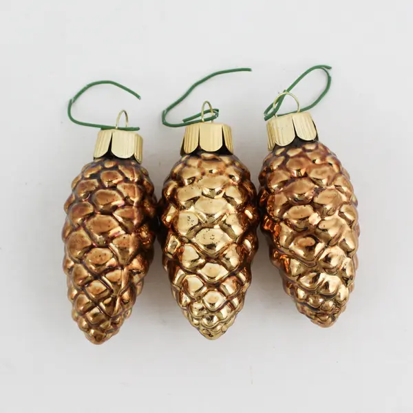Lot of 7 Glass Pine Cones Ornaments 2.5” Bronze and White Iridescent 