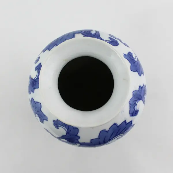 10" Tall Ceramic Jar Flower Vase From China White With Blue Flowers