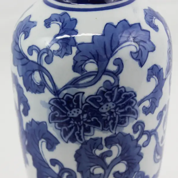 10" Tall Ceramic Jar Flower Vase From China White With Blue Flowers