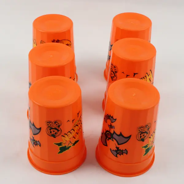 Lot Of 6 Unbranded Matching Orange "Happy Halloween" Drinking Cups 4.25" Tall