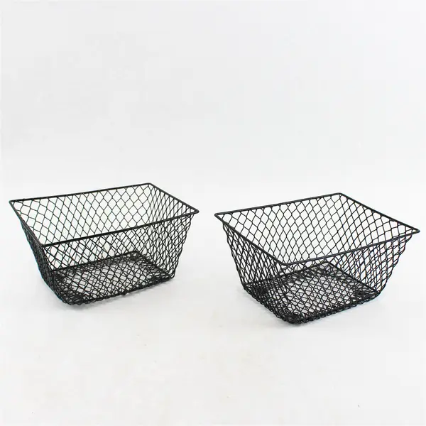 Lot of 2 Vinyl Coated Black Metal Mesh Baskets Small Storage Organizer