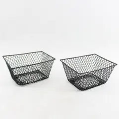Lot of 2 Vinyl Coated Black Metal Mesh Baskets Small Storage Organizer