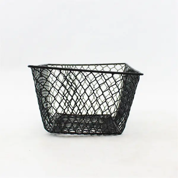 Lot of 2 Vinyl Coated Black Metal Mesh Baskets Small Storage Organizer