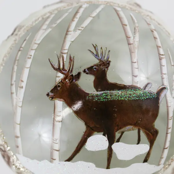 Hand Painted Ceramic And Glass Christmas Ball Ornament Deer And Aspen Trees 3.5"