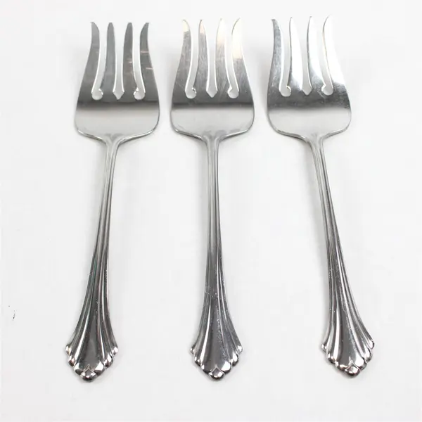 Set of 3 Oneida Bancroft Stainless Medium Solid Cold Meat Serving Forks