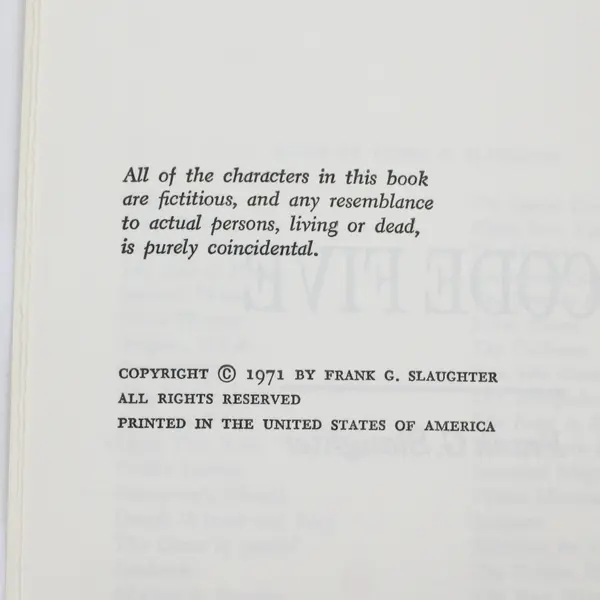 Code Five by Frank G Slaughter 1971 Vintage Hardcover Novel Medical Fiction