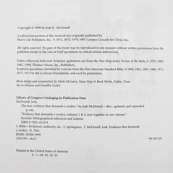 The New Evidence That Demands A Verdict by Josh McDowell Hardcover 1999