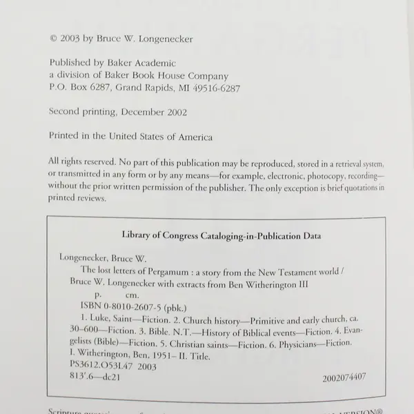 The Lost Letters of Pergamum by Bruce W. Longnecker Paperback 2003