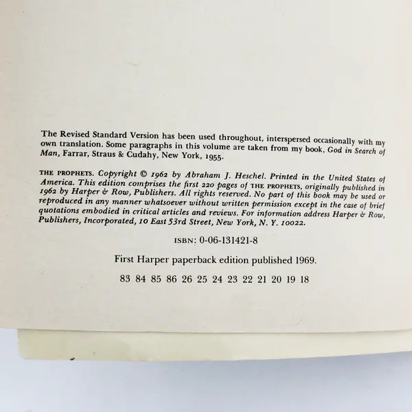 The Prophets: An Introduction - 1969 Paperback By Heschel, Abraham J. Used 