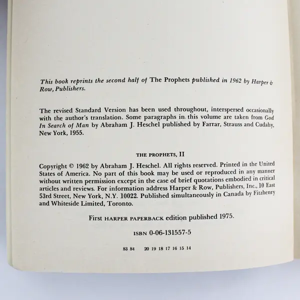 The Prophets, Volume II 1962 Paperback By Heschel, Abraham J. Used
