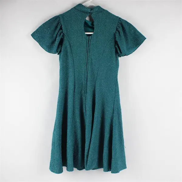ZUNIE Girl's M (10/12) Teal Metallic Sparkle Ruffle Sleeve Fit & Flare Dress