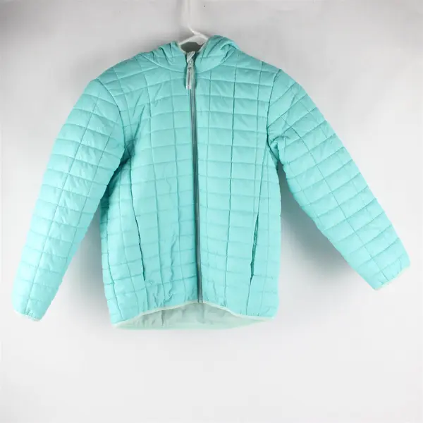 Cat & Jack Kids Size M Blue Fleece Lined Quilted Full Zip Hooded Puffer Jacket