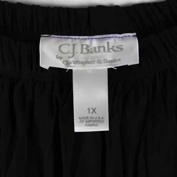 C.J. Banks Women's 1X Black Crinkle Pull-On Stretch Waist Tiered Skirt