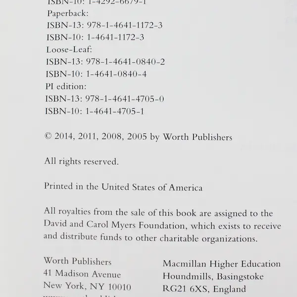 Exploring Psychology Ninth Edition by David G. Myers 2014 Paperback Textbook