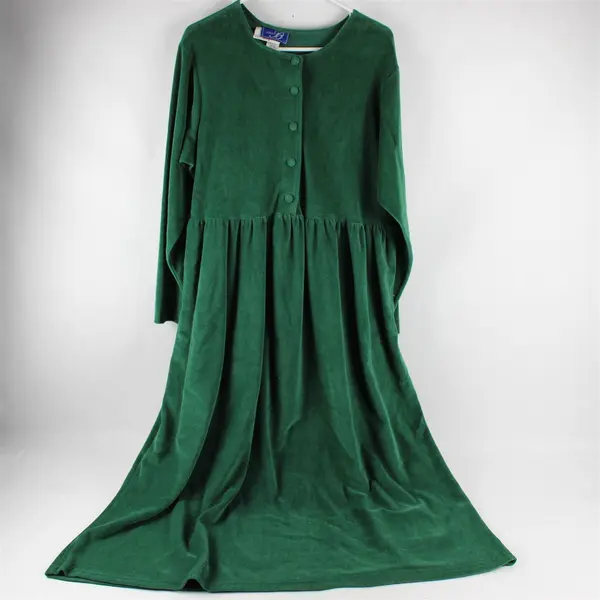 NWT Vintage Lissa B Women's L Forest Green Velour Long Sleeve Maxi Dress