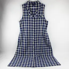 90's Original Ty Wear Women's 18 Blue Plaid Linen Blend Sleeveless A-Line Dress