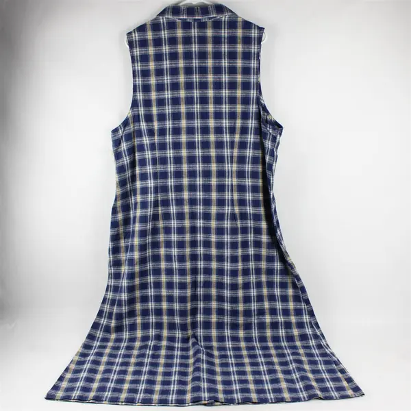 90's Original Ty Wear Women's 18 Blue Plaid Linen Blend Sleeveless A-Line Dress