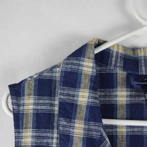 90's Original Ty Wear Women's 18 Blue Plaid Linen Blend Sleeveless A-Line Dress