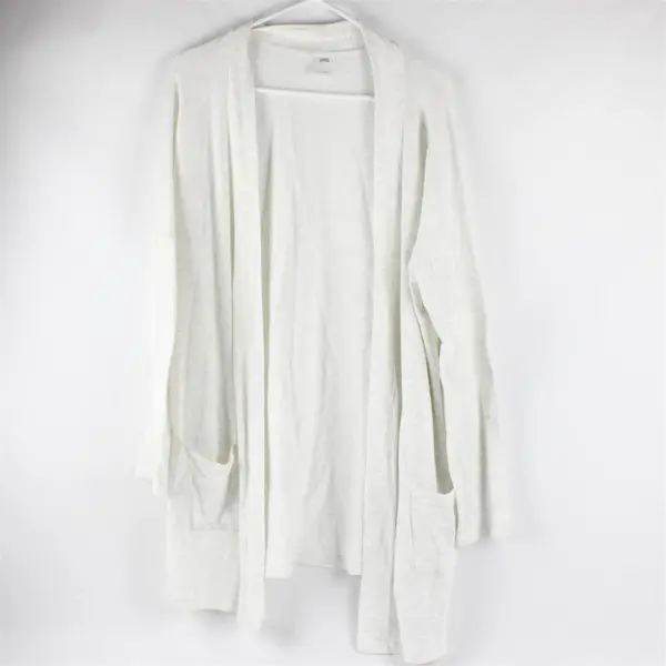 Amazon Essentials Women's L Heather White Lounge Terry Open-Front Cardigan 
