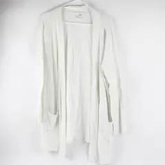 Amazon Essentials Women's L Heather White Lounge Terry Open-Front Cardigan 