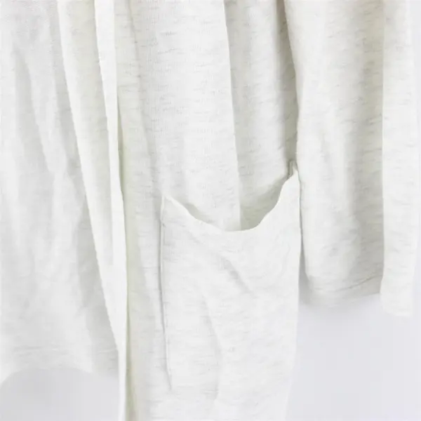 Amazon Essentials Women's L Heather White Lounge Terry Open-Front Cardigan 