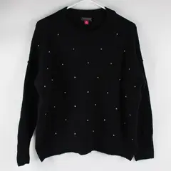 Vince Camuto Women's XS Black Rhinestone Embellished Crew Neck Knit Sweater