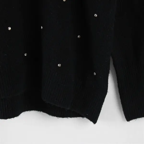 Vince Camuto Women's XS Black Rhinestone Embellished Crew Neck Knit Sweater