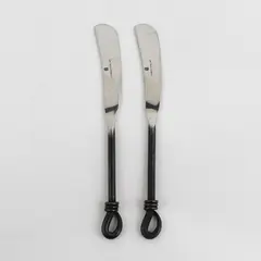 Lot of 2 GS Twist N Shout Pattern 18/8 SS Black Handle Butter Knives 7"