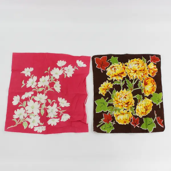 Lot of 2 Vintage Cotton Handkerchiefs, Floral