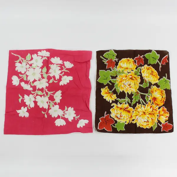 Lot of 2 Vintage Cotton Handkerchiefs, Floral