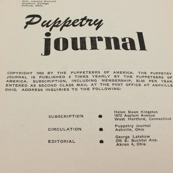 Lot of 3 Vintage Puppetry Journal 1950 May/June July/Aug Sept/Oct Good Condition