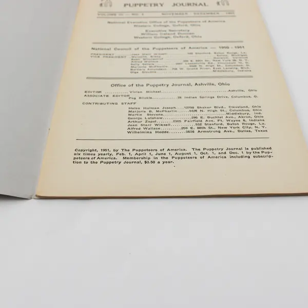 Lot of 3 Vintage Puppetry Journal 1951 March/April Sept/Oct Nov/Dec Good