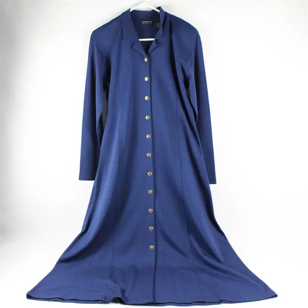 Vintage Liz Claiborne Women's L Navy Blue Wool Blend Long Sleeve Maxi Dress