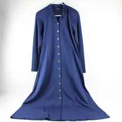 Vintage Liz Claiborne Women's L Navy Blue Wool Blend Long Sleeve Maxi Dress