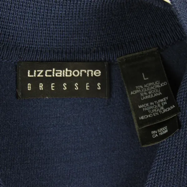 Vintage Liz Claiborne Women's L Navy Blue Wool Blend Long Sleeve Maxi Dress