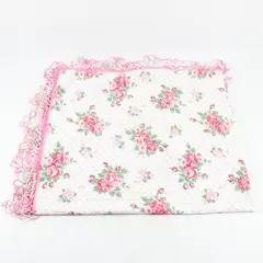 Vintage Floral Rectangular Table Cloth Cover w/Hand Crochet Trim 46"Lx37"W