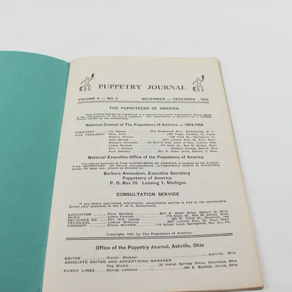 Lot of 5 Vintage Puppetry Journal 1953 January - June & September - December 