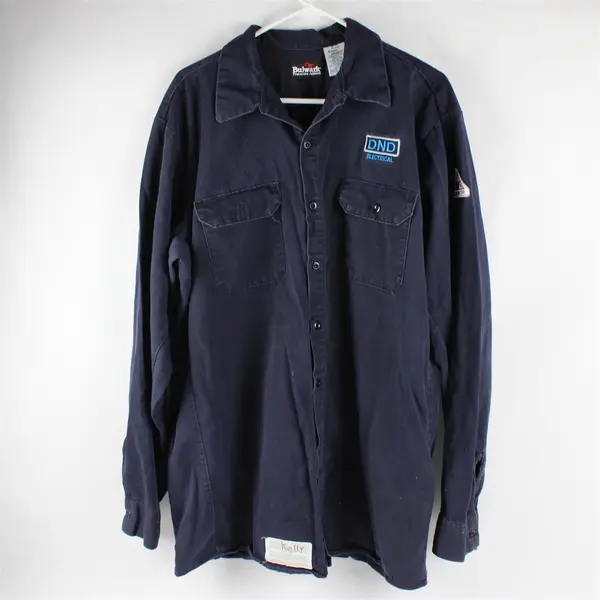 Bulwark Men's XL Long Flame Resistant Navy Blue Heavy Weight Collared Button Up 
