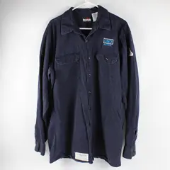 Bulwark Men's XL Long Flame Resistant Navy Blue Heavy Weight Collared Button Up 